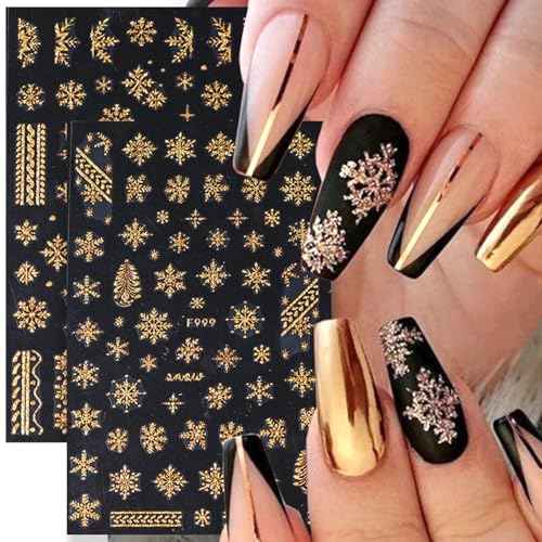 Christmas Nail Stickers for Nail Art 8 Sheets, Snowflake Nail Art Stickers 3D Self-Adhesive Nail Decals Winter Exquisite White Gold Nail Art Supplies for Acrylic Nail Christmas Nail Decorations