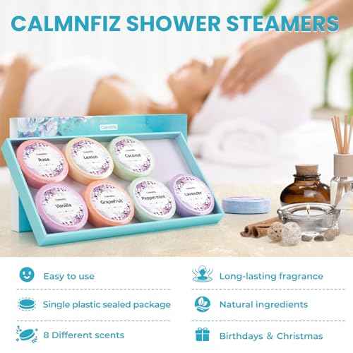 Shower Steamers 8 Pack Set Shower Bombs Tablets in Box with 8 Fragrances with Shea Butter for Self-Care & Relaxation, Idea for Mother's Day, Women and Men