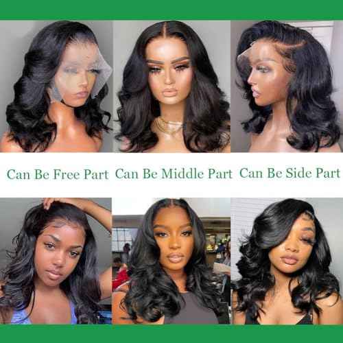 Douyin Bob Wig Human Hair 13x4 Frontal Lace Wig 14 Inch Body Wave 180% Density HD Lace Front Wigs Human Hair Pre Plucked Bob Wigs for Women (14 inch, Natural Black)