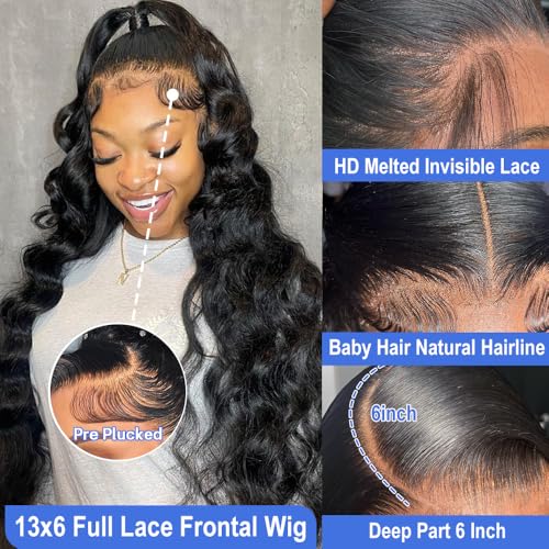 13x6 Body Wave Lace Front Wig Human Hair 180% Density Glueless Lace Front Wigs Human Hair Pre Plucked Frontal Wig Body Wave Human Hair Wigs for Women HD Lace Front Wigs 26 Inch