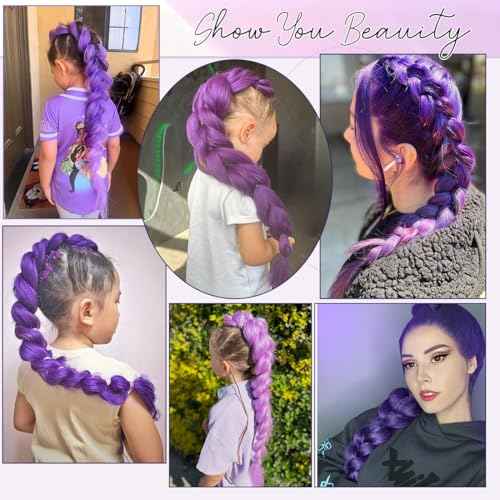 Purple Braiding Hair Extensions 3 Packs Pre-Stretched Braiding Hair for Women Purple Hair Extensions for Braids Cosplay Halloween Costume (26 Inch D-Pur)