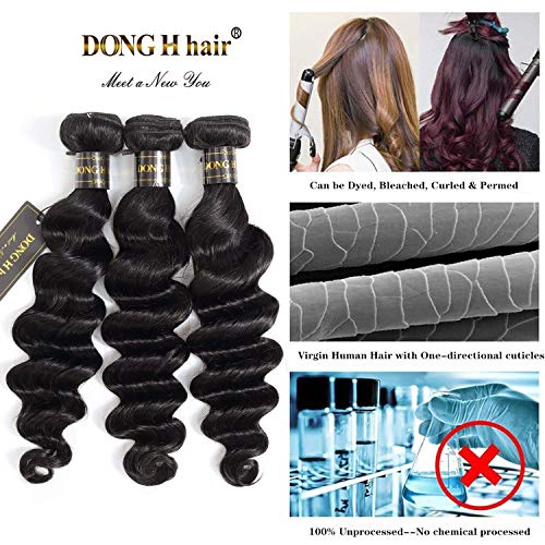 Loose Deep Wave Bundles 100% Unprocessed Peruvian Virgin Human Hair Bundles Loose Wave Bundles Wet and Wavy 3 bundles Human Hair Natural Color Hair Extensions (14"16"18", 3 Bundles)