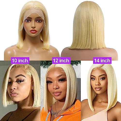12 Inch Blonde Bob Wig Human Hair 180% Density 613 Lace Frontal Human Hair Bob Wig 13x4 HD Lace Front Wig Human Hair Free Part 613 Short Straight Bob Wig Pre Plucked with Baby Hair
