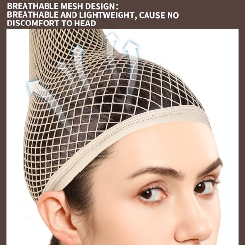 Fandamei Wig Cap, Hair Net for Wigs, 30 CM Large Mesh Wig Cap for Long Hair for Women, Nylon Hair Net Non Slip for Halloween Rave Party Cosplay-Light Brown 2 PCS