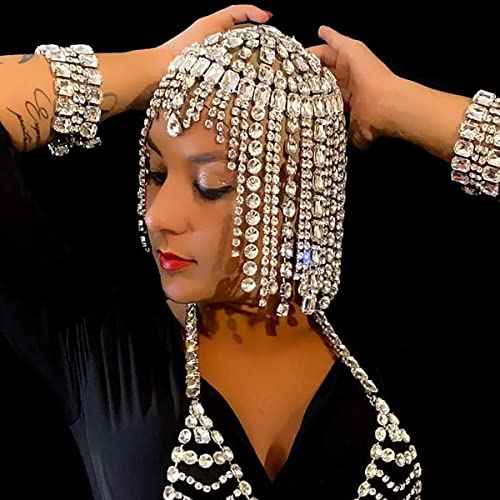 STONEFANS Vintage 1920s Rhinestone Headpiece Cap for Women Crystal Flapper Head Chain Hairpieces Gatsby Hair Accessories