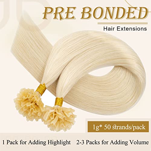 MY-LADY U Tip Hair Extensions Human Hair Platinum Blonde 24 Inch 50G 50Strands K Tip Keratin Bond Hair Extensions Fusion Utip Ktip Pre Bonded Hair Extensions Straight Real Remy Hair