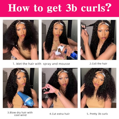 Smoothair Headband Wig Human Hair Kinky Curly Headband Wigs for Black Women Human Hair Wigs Glueless 20 Inch None Lace Front Wigs 150% Density (No Mixed)