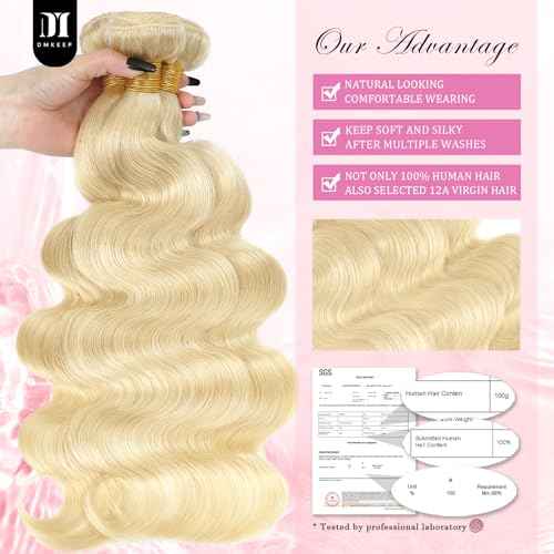DMKEEP 613 Bundles Human Hair 20 Inch - 12A Blonde Body Wave Bundles 100% Unprocessed Brazilian Virgin Hair Single Bundle 100g Quick Weave Real Human Hair Extensions