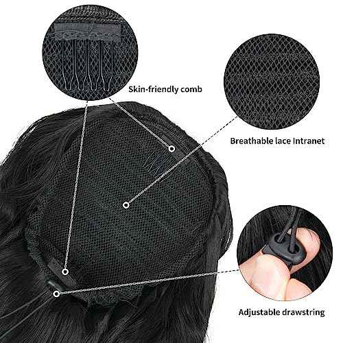 26 inch Black Ponytail Extension, Drawstring Ponytail for Women, Long Wavy Pony Tails Hair Extensions, Synthetic Hair Extensions Ponytail for Daily Use (Color: Black)