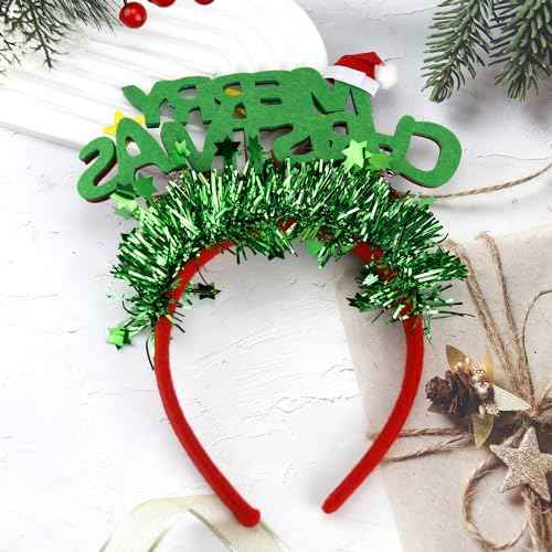 Christmas Headband Green Christmas Tree Star Headbands for Women Men Fluff Design Winter Hair Accessories 1Pcs
