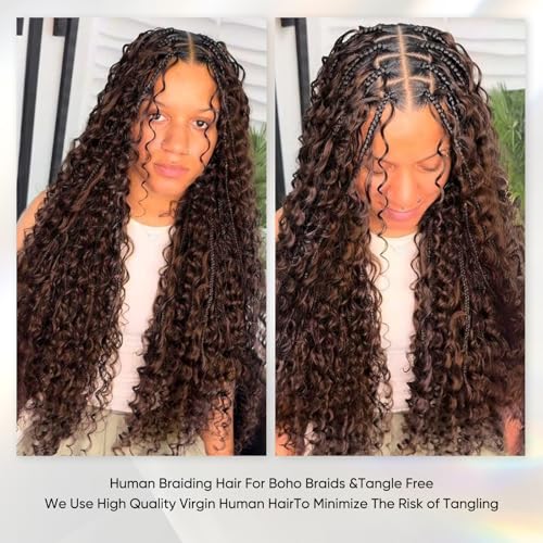 Human Braiding Hair 24 Inch 100g Chocolate Brown Deep Wave Bulk Human Hair for Braiding No Weft Curly Bundles Human Hair Extensions for Boho Knotless Braids Wet and Wavy Braiding Hair (#4)