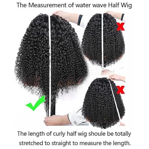 Half Wig Human Hair Water Wave Half Wig 3 in 1 Glueless Wigs 200% Density Wear and Go Wigs Seamless Flip Over with Drawstring Beginner Friendly Curly Wig Headband Wig for Women 18 Inch