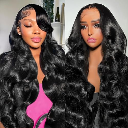 13x6 Lace Front Wigs Human Hair Pre Plucked 200% Density Body Wave HD Lace Front Wigs Human Hair Wigs Virgin Human Hair for Women Natural Black 24 Inch