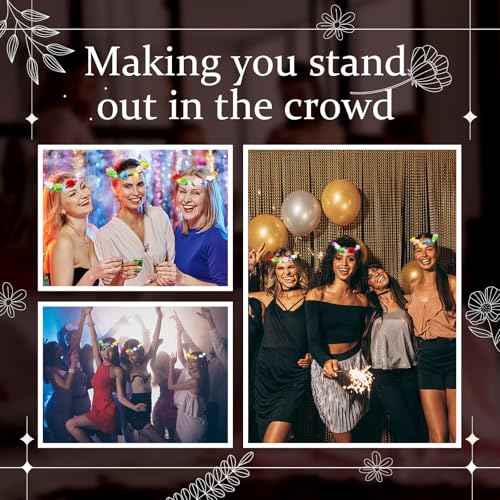 Yunsailing 64 Pcs Halloween Light up Flower Crown LED Glow Party Headband Girl Headpiece Glowing Floral Headdress(Cute)