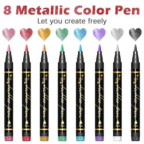 Christmas Temporary Tattoo Markers for Skin, 8 metallic Body Markers + 155 Temporary Tattoo Stencil Stickers, Face Body Paint Kit for Kids and Adults, X-Mas Party Gift