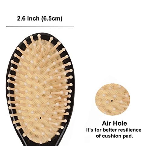 Antique Alive Mother of Pearl Inlay Art Parrot Bird Christmas Flower Luxury Oval Black Hair Brush Detangling Anti Static Scalp Massage Comb Wooden Handle Bristle Cushion Kids Girl Boy Gift Hairbrush