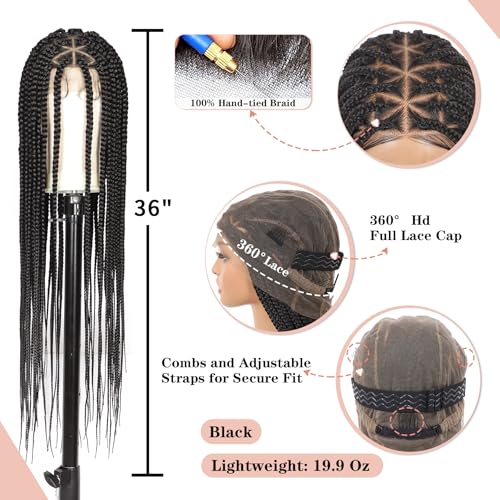 Lexqui 36'' Knotless Box Braided Wigs for Women Braided Lace Wigs Full Lace Braided wig Premium Synthetic Triangle Lace Front Braided Wigs with Baby Hair Braid Lace Front Wig Natural Black