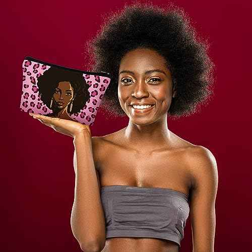 Mumufy 16 Pcs Black Women Makeup Bag African American Makeup Bag Afro Toiletry Canvas Cosmetic Bags Reusable Zipper Pouches Multi Purpose Organizer for Travel Women Inspirational Gifts