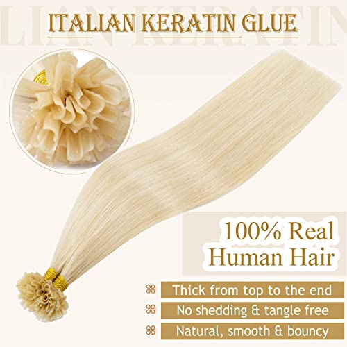 MY-LADY U Tip Hair Extensions Human Hair Platinum Blonde 24 Inch 50G 50Strands K Tip Keratin Bond Hair Extensions Fusion Utip Ktip Pre Bonded Hair Extensions Straight Real Remy Hair