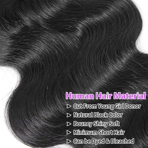 12A Human Hair Bundles Body Wave Bundles Human Hair 100% Unprocessed Brazilian Virgin Hair 3 Bundles Human Hair for Women 16 18 20 Inch Natural Black