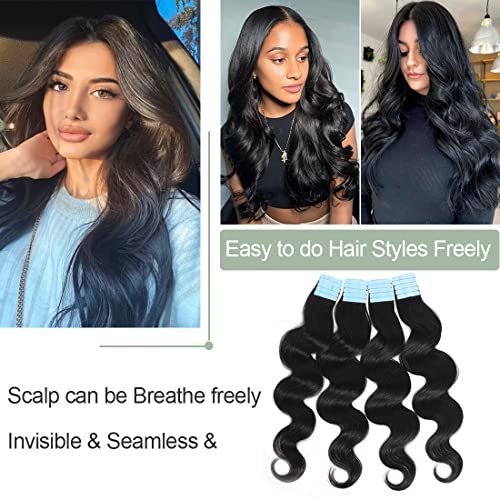 Urbeauty 40Pcs/100g Tape in Hair Extensions Human Hair Black Women Body Wave Tape Ins for Black Women Human Hair Wavy Invisible 100% Real Remy Human Hair Extensions 16 Inch