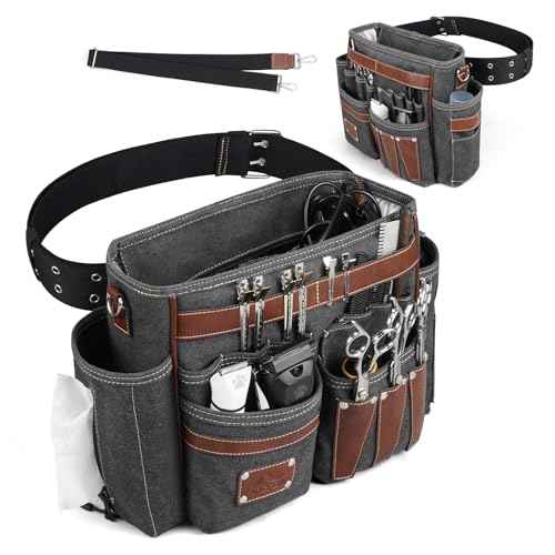 ARCFOX Barber Bag 10.2L, Heat-Insulating Hairstylist Travel Bag with Adjustable Waist Belt & Shoulder Strap, 16oz Canvas and EVA Clipper Shear Case for Razor & Pet Grooming - No Clutter & Easy Access