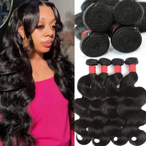 12A Human Hair Bundles Body Wave 4 Bundles Human Hair 100% Unprocessed Brazilian Virgin Human Hair Extensions for Women Natural Color 14 16 18 20Inch