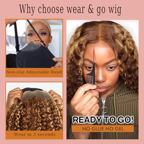 Highlight 5x5 HD Lace Closure Wigs Human Hair Deep Wave P4/27 Ombre Lace Closure Wig for Black Women 180 Density Honey Blonde Closure Wigs Pre Plucked Glueless 24 Inch
