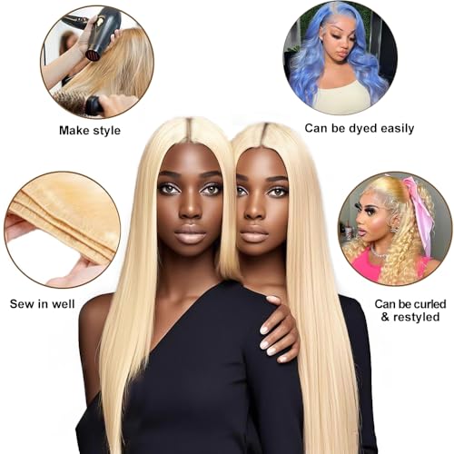 613 Bundles Human Hair 24 Inch 12A Grade 100% Unprocessed Brazilian Virgin Blonde 613 Human Hair Extensions For Women 100g Blonde Bundles Human Hair