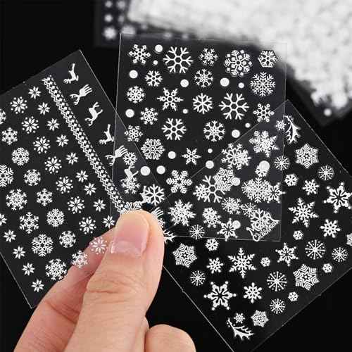 30 Sheets Winter/Christmas Nail Stickers, White Snowman Santa Elk Designs - DIY Nail Art Decals