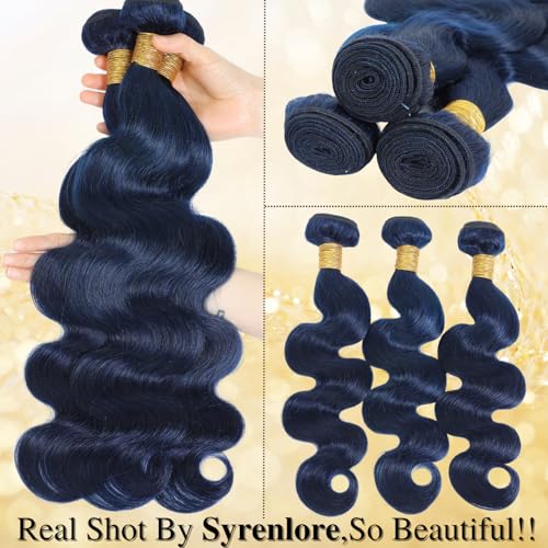 Dark Blue Body Wave Human Hair Bundles, Quick Weave Sew In Wavy 12A 100% Brazilian Virgin Hair, Soft Glossy Thick, Perfect for Quick Weave Sew-In Styles Single Bundles 22 Inch