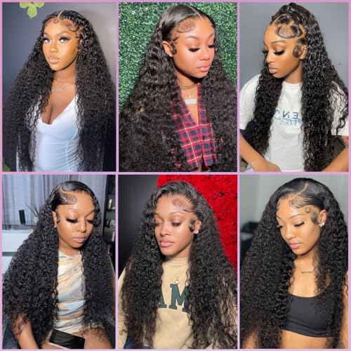 13x4 Deep Wave Lace Front Wigs Human Hair Pre Plucked 180% Density 9A Glueless Wigs Human Hair Wet and Wavy Wigs for Women HD Transparent Deep Curly Lace Front Wigs Human Hair 22 Inch