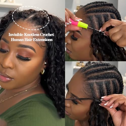 Knotless Pre Separated Deep Wave Crochet Human Hair Feather 100% Raw Real Hair Extensions for Braiding Feather Line Human Crochet Deep Wave Curly Hair Extensions With String 18inch 60g