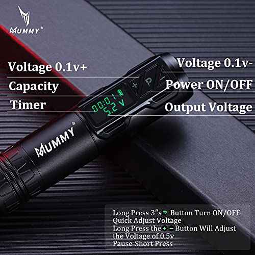 Mummy Tattoo Rotary Battery Pen Tattoo Cartridge Machine Rotary Pen with 1800mAh Power Coreless Motor Digital LED Display Tattoo Equipment Supply(black)