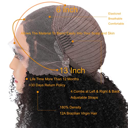 13x6 Kinky Curly Lace Front Wigs for Women Afro Kinky Curly Glueless Human Hair Wigs 180% Density Pre Plucked With Baby Hair HD Transparent 14Inch Kinky Curly Wigs