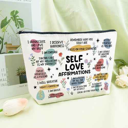 Self Love Gifts Small Cosmetic Bag Mental Health Positive Affirmations Makeup Pouch Bags for Women Teen Makeup Bag