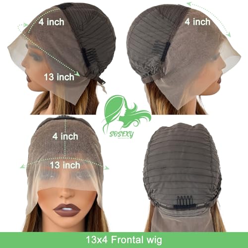 SOSEXY 20 Inch Ombre Lace Front Wig - Human Hair, 4T4/27 Pre Plucked With Baby Hair, 13x4 HD Lace Front Wigs, 180% Density Highlight Straight Lace Frontal Wigs, Glueless Wigs