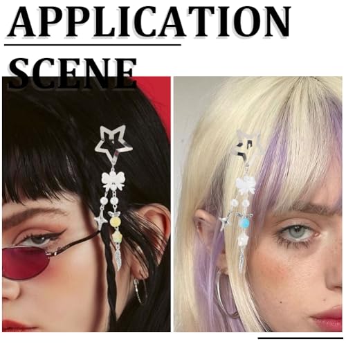 SUNNYCLUE 1 Box DIY 6 Sets Star Tassel Hair Clips Making Kit Hairclip Pack Stars Moon Bowknot Cute Hairpins Hairclips With Beaded Tassels Hairpin Accessories for Women Braid Long Short Thin Thick Hair