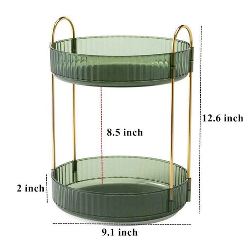 Makeup Organizer for Vanity, 360° Rotating Bathroom Organizer Countertop, High-Capacity Skincare Organizer, Spinning Cosmetics Organizer for Dresser Countertop (2 Tiers, Green)
