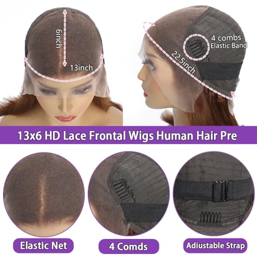 #4 Brown Bob Lace Front Wigs Human Hair Straight HD Transparent Brown Bob Wig Human Hair Wear and Go Glueless Wig Pre Plucked Short Bob Wigs For Black Women 14inch