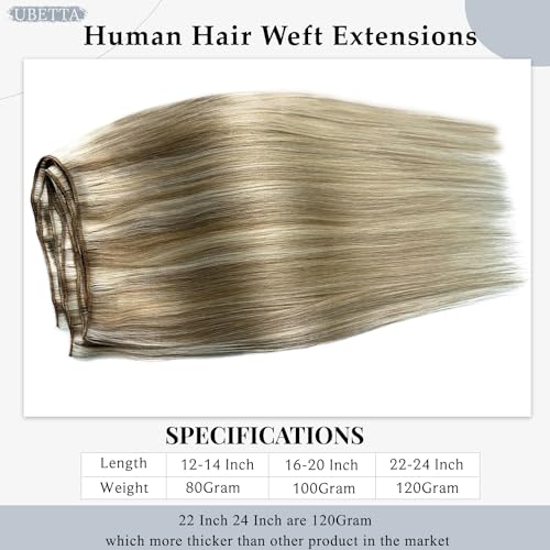 Balayage Blonde Hand Tied Weft Hair Extensions Human Hair 20 Inch Sew in Hair Extensions Real Human Hair 100G Ash Blonde Balayage Blonde Real Human Hair Weave Bundles Weft Extensions