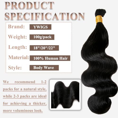 YWIGS Human Hair Braiding Hair for Boho Braids 100G Unprocessed Boho Body Wave Human Hair for Braiding NC 20inch