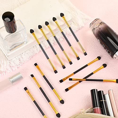 Tenare 24 Pcs Dual End Eyeshadow Blending Brush Set 2 in 1 Eyeshadow Smudge Brush Sponge Concealer Soft Applicators Double Sided Makeup Cosmetic Tool for Women Lady, Black