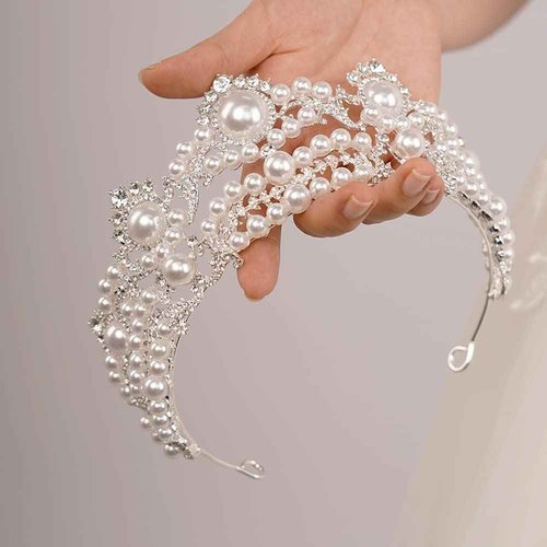JWICOS Wedding Tiara for Bride Pearl Tiaras and Crowns for Women Rhinestone Birthday Crown for Girls Pearl Hair Accessories for Christmas Halloween Pageant Prom