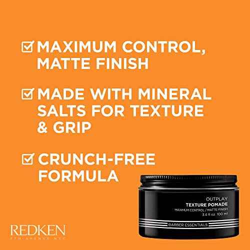 Redken Brews Texture Pomade For Men For All Hair Types - Maximum Strong Hold, Natural Matte and Low Shine Finish With No Crunch Styling and Sculpting