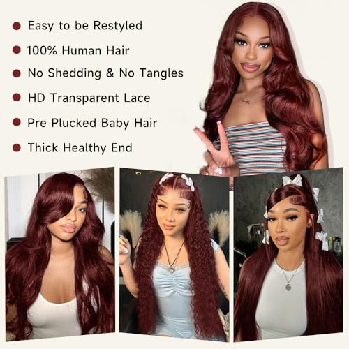 Reddish Brown Lace Front Wigs Human Hair Pre Plucked 200% Density 13x4 Body Wave Lace Frontal Wigs Human Hair 22Inch