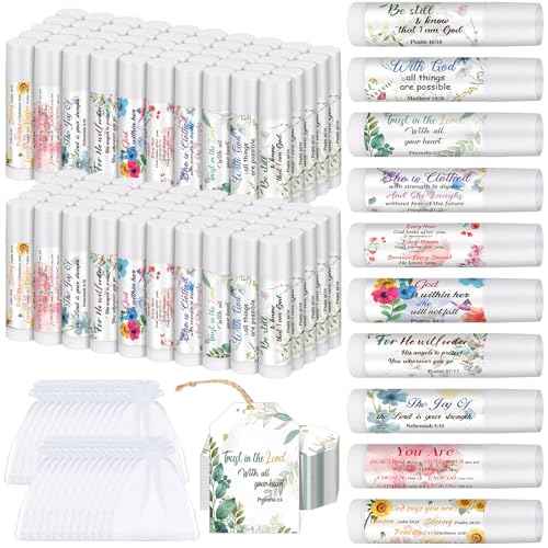 100 Set Christian Religious Gift Bulk Lip Balm for Women Christian Church Party Favor Bulk Bible Verse Lip Balm with Scripture Christmas Inspirational Gift for Coworker Staff Employee