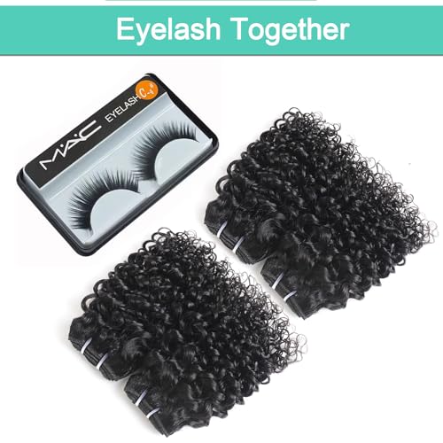 12 Inch Kinky Curly Human Hair Bundles Brazilian Virgin Human Hair 4 Bundles Natural Black Color 100% Unprocessed Curly Wave Human Hair Extensions(14 Inch curly *4+16 Inch Closure)