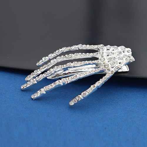 Halloween Skeleton Hands Hair Clips for Women Girls Rhinestone Skull Hair Clip Goth Punk Horror Hair Barrette Cosplay Costume Hair Accessories for Women Skeleton Hair Pins