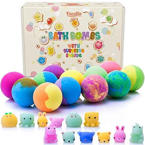 Bath Bombs for Kids with Toys Inside for Girls Boys - Surprise Bubble Bath Fizzies Vegan Essential Oil Spa Bath Fizz Balls Kit Dry Skin Moisturize, Handmade 12 Set
